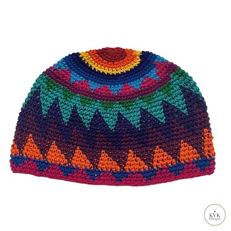 Rainbow Zig Zag Kufi Skull Cap Chapeau Bonnet Au Crochet Commerce