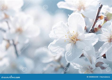 Tree Branch With Blossoms On A Snowy Day A Winter Blossom With