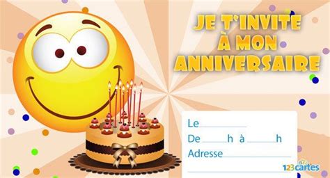 Une fois le texte de l'invitation imprimé dessus, on donnera une touche finale en nouant l'ensemble à pour occuper les petits invités lors d'une fête d'anniversaire, les jeux ne. Carte Anniversaire à Imprimer Smiley | wizzyloremaria web