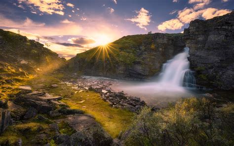 Beautiful Waterfall And Sunrise Wallpaperhd Nature Wallpapers4k