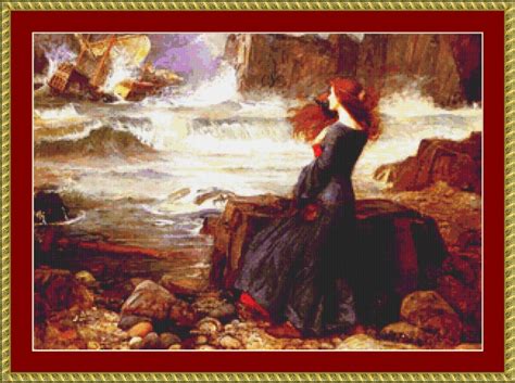 Stitched over 2 on 28 count light mocha cashel linen with weeks dye works and gentle art sampler threads (or dmc 322, 729, 223, 347, 3790, 930, 987, 318,221 cross stitch patterns with love by heart in hand needleart on sale! Miranda - The Tempest Cross Stitch Pattern by Avalon Cross ...