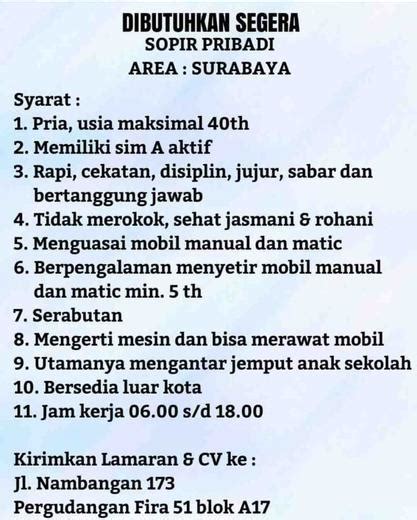 Lowongan driver pribadi citraland surabaya : Lowongan Driver Pribadi Citraland Surabaya - loopy-banana