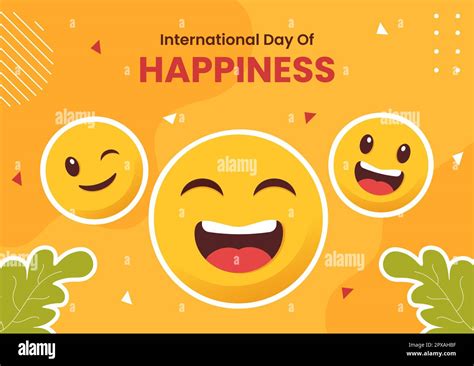 World Happiness Day With Smiling Face Flat Cartoon Background Hand