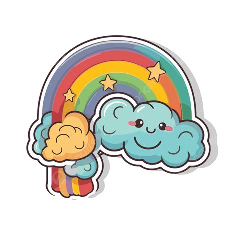 Cute Cloud And Rainbow Sticker Illustration Clipart Vector Sticker