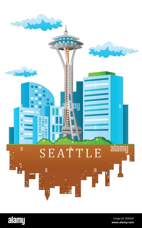 A Vector Illustration Of Seattle Skyline In Cartoon Style Stock Vector
