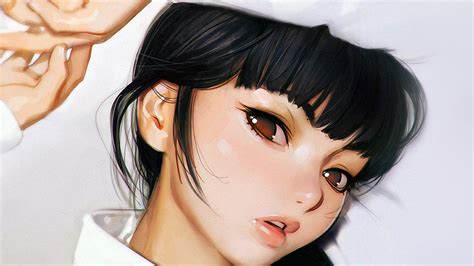 aw25-ilya-kuvshinov-anime-girl-shy-cute-illustration-art-white-wallpaper