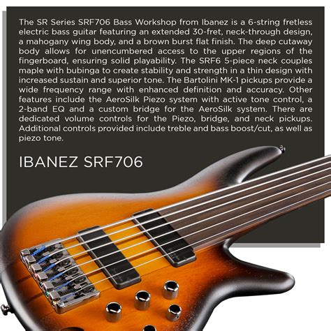 Ibanez Srf String Fretless Electric Bass Guitar Flat Brown Burst