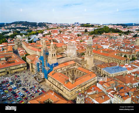 The Cathedral Of Santiago De Compostela Aerial Panoramic View In