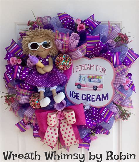 Deco Mesh Ice Cream Party Wreath In Purple Pink With Etsy