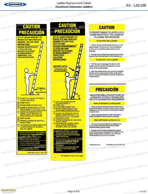 Werner Lae100 Safety Labels Aluminum Extension Ladders Industrial