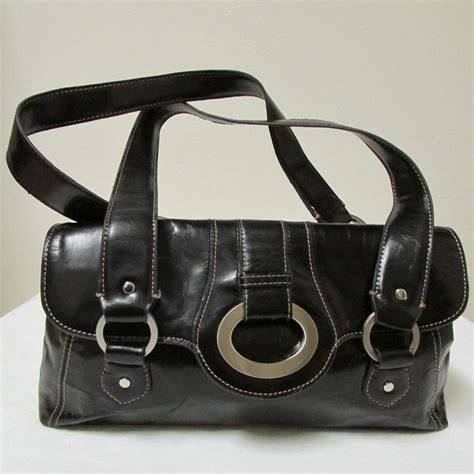 Beautiful Stylish Apt 9 Black Leather Handbag With Silver Tone Hardware