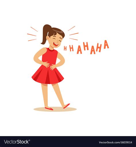 Girl In A Red Dress Laughing Out Loud And Holding Vector Image