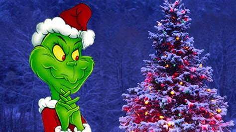 The Grinch Santa Is Standing Near Colorful Christmas Tree Hd The Grinch