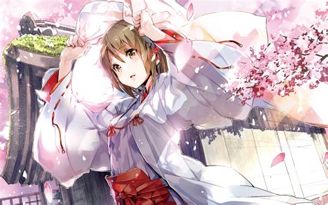 Amatsumeakira Cherryblossoms Flowers Japaneseclothes Miko Petals