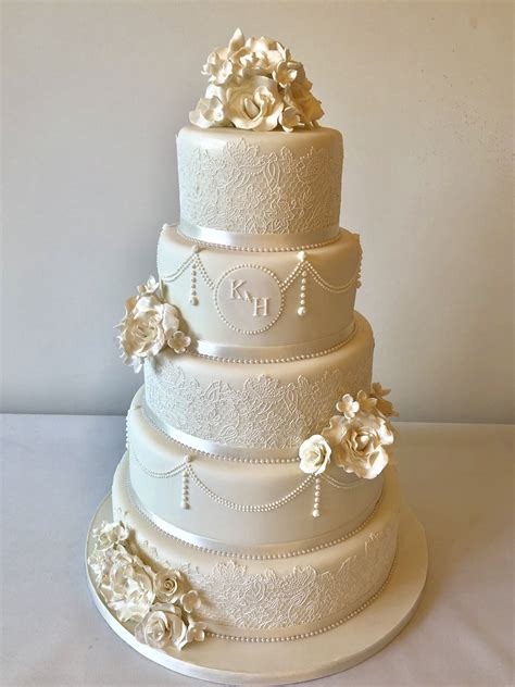 Vintage Brocade Lace Wedding Cake Wedding Cake Pearls Classic