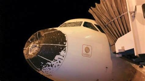 American Airlines Plane Left With Crushed Nose After Hail