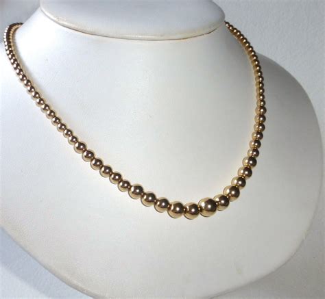 14k Yellow Gold Graduated Bead Necklace From Bejewelled On Ruby Lane