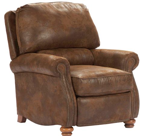 Broyhill Furniture Laramie Recliner With Turned Wood Feet And Nail Head
