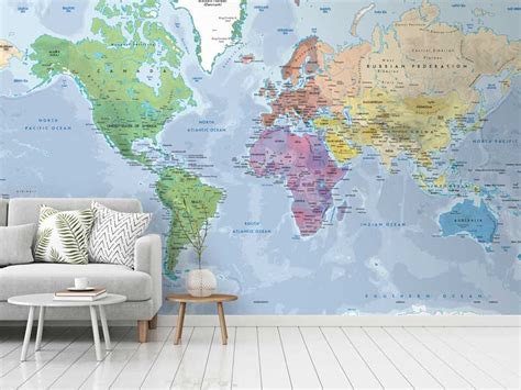 Physical And Political World Map Wallpaper Mural