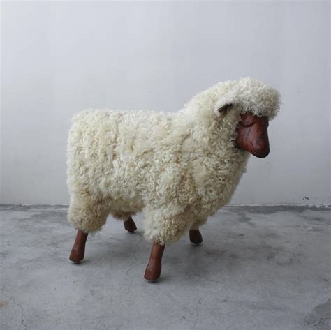Made of genuine wool, leather, sculpted wood and glass eyes. Midcentury Walnut and Wool LaLanne Style Sheep Stool ...