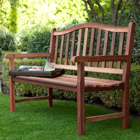 4 Ft Wood Garden Bench With Curved Arched Back And Armrests