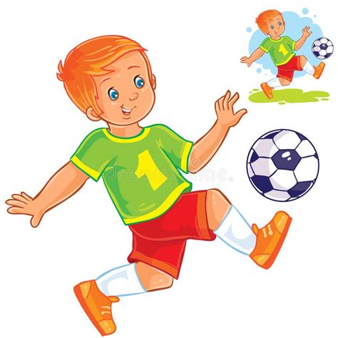 Vector Little Boy Playing Soccer Stock Vector Illustration Of Label