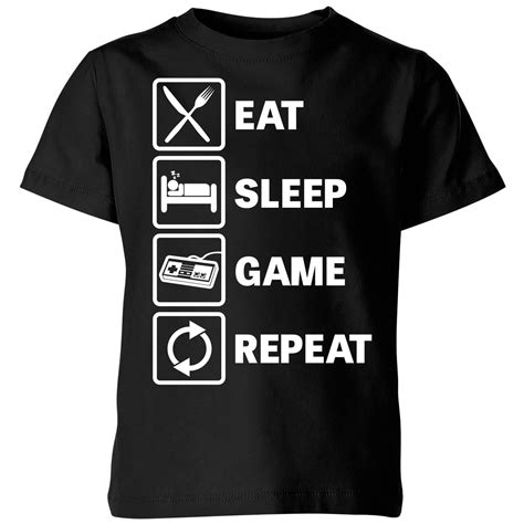 Eat Sleep Game Repeat T Shirt Black 11 12 Years Black Kitilan