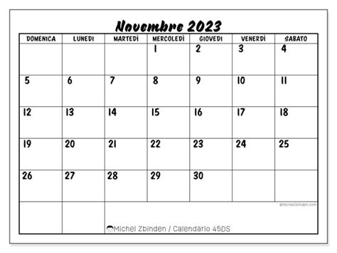 Calendario Novembre 2023 Da Stampare “45ds” Michel Zbinden Ch