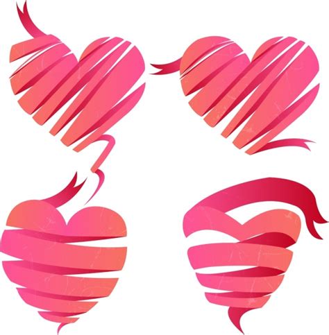 Pink Hearts Icons 3d Twisted Ribbons Sketch Free Vector In Adobe