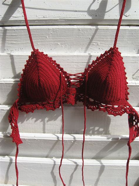 Crochet Bikini Set In Dark Red Bikini Crochet Swimsuit Crochet Etsy