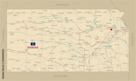 Road Map Of Kansas Us American Federal State Editable Highly Detailed
