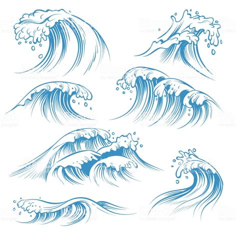 Hand Drawn Ocean Waves Sketch Sea Waves Tide Splash Hand Drawn En