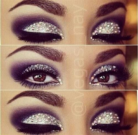 Smokey Eye Makeup Studded With Rhinestones ♡ Glitter Eye Makeup