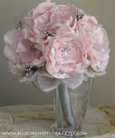Bridal Bouquet Pink And Grey Wedding By Blueorchidbridal On Etsy 22500
