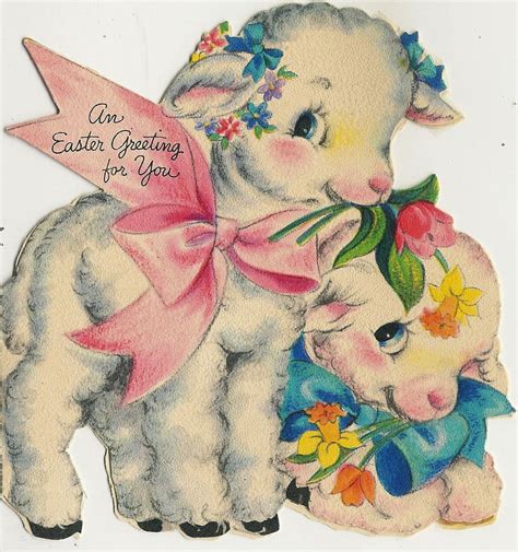 Vintage Easter Card With Lambssweet Springtime Vintage Images