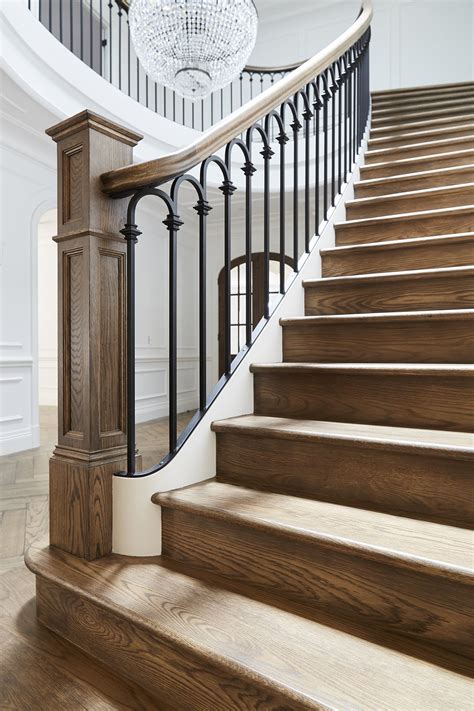 Staircase American Oak Continuous Rail Curved Stair Traditional