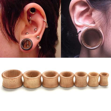 Natural Wooden Plugs Flared Gauges Flesh Ear Tunnels Hollow Plug