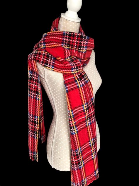 Red Tartan Scarf Royal Stewart Design Plaid Fleece Warm Etsy In 2021