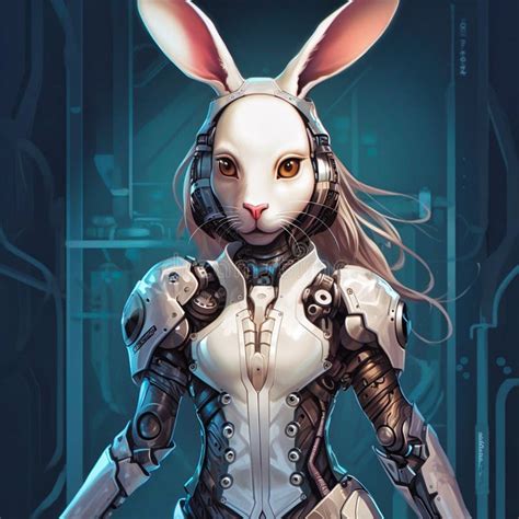 Female Anthro Bunny Cybernetic Robot Hidden Blades Generative Ai Stock