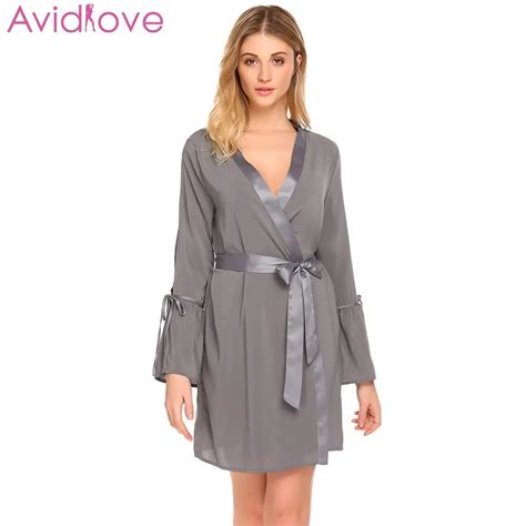 Buy Avidlove Sleepwear Dress Homewear Nightdress Robe Sexy Hollow Sleeve V Neck