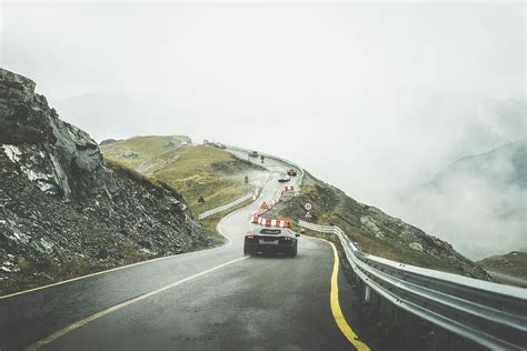 Sport Cars Wet Mountain Road Rainy Weather Cars Clouds Fog Piqsels