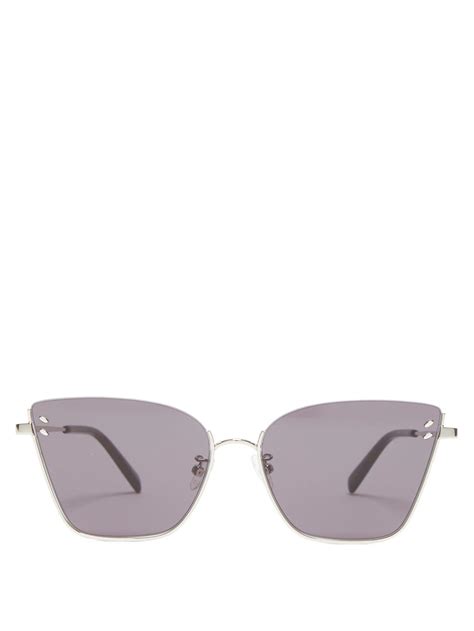 Stella Mccartney Square Cat Eye Metal Sunglasses In Silver Metallic Lyst