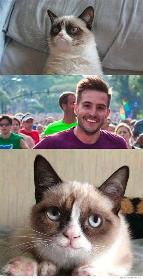 Strangely Handsome Guy Makes Grumpy Cat Smile Grumpy Cat Photogenic