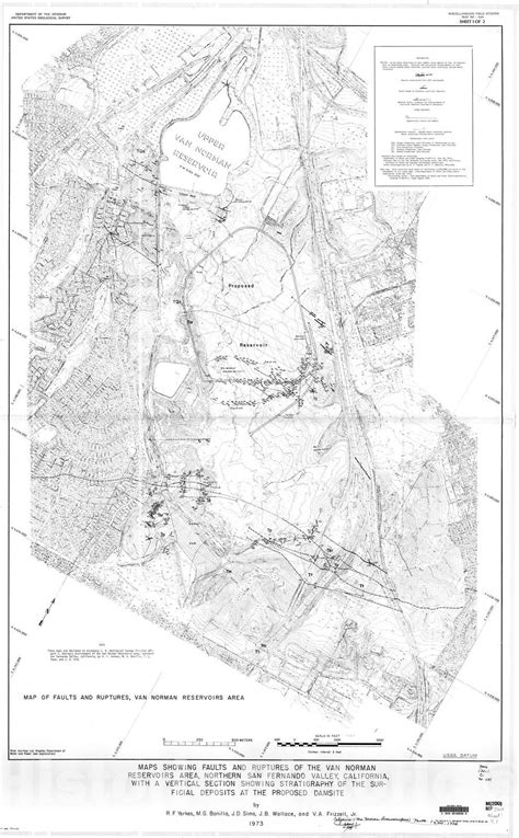 Map Map Showing Faults And Ruptures Of The Van Norman Reservoirs Area