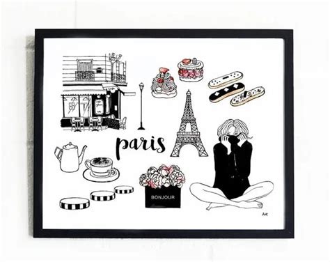 Paris Fashion Illustration Art Print Contains French Desserts French
