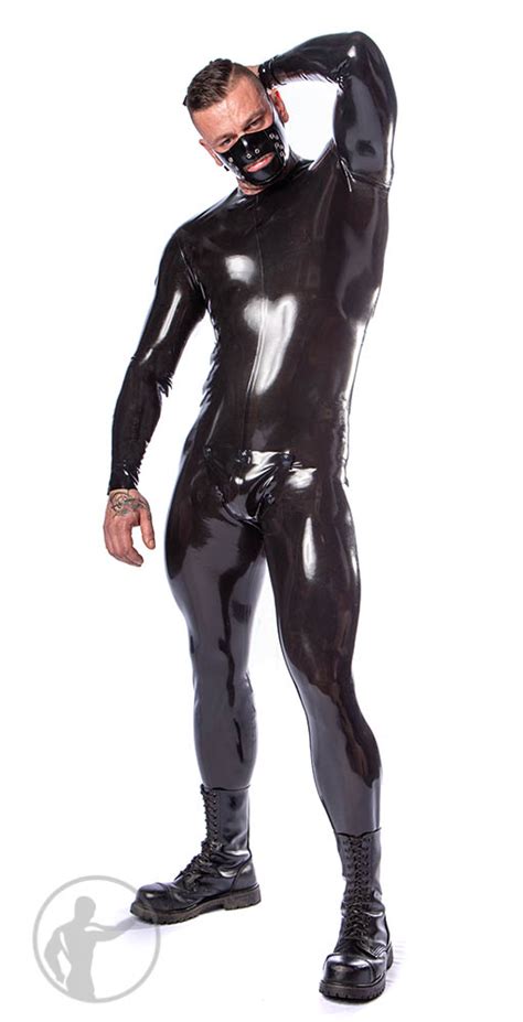 Latex Neck Entry Catsuit With Detachable Cod Piece