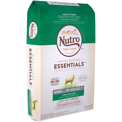 3617 kcal me/kg, 318 kcal me/cup. NUTRO Wholesome Essentials Senior Dog Lamb & Rice 30LB