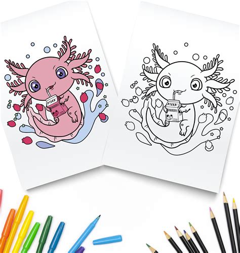 Cute Axolotl Coloring Page Digital Download Axolotls Kawaii Kids