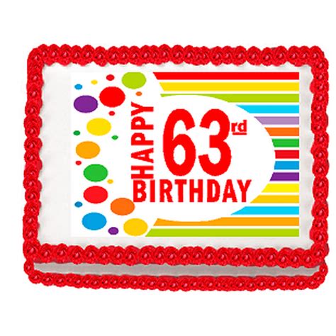 Happy 63rd Birthday Edible Peel N Stick Frosting Photo Image Cake