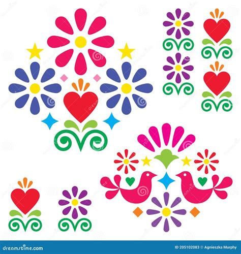 Mexican Folk Art Vector Designn Elements And Patterns Vibrant Colorful